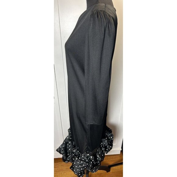 Vintage 80s Partridge in A Pear Tree Black Party Dress Sz L Polka Dot Ruffle Hem - Picture 10 of 11
